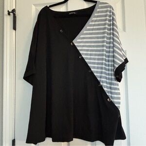 Black and Gray Striped Button-Up Top